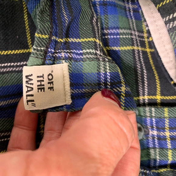 SOLD!Vans Off the Wall Blue Green Flannel Shirt XL - Picture 8 of 8